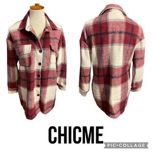 Chicme Burgundy and White Plaid Long Sleeve Women’s Button Down Flannel Size Med